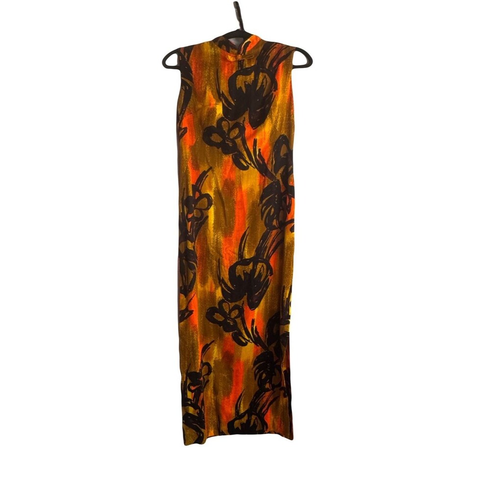 Hale Aloha Vintage Hawaiian Bark Cloth Sheath Maxi Dress size XS-small